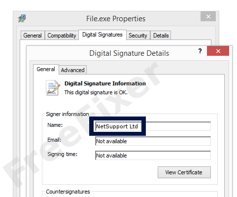 Screenshot of the NetSupport Ltd certificate